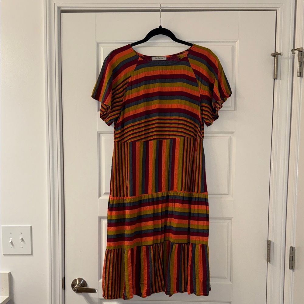 C’est Femme Vibrant Multicolor Striped Maxi Dress